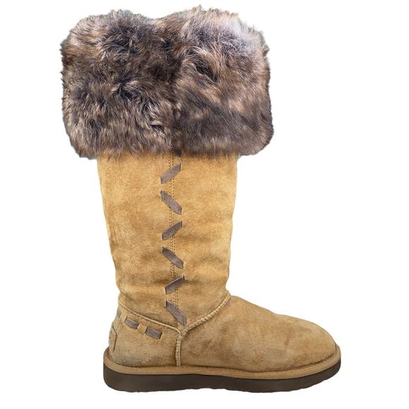 UGG Women's Rosana Chestnut Suede Fur Cuffed Wionter Boot Size US 8 - Picture 4 of 9